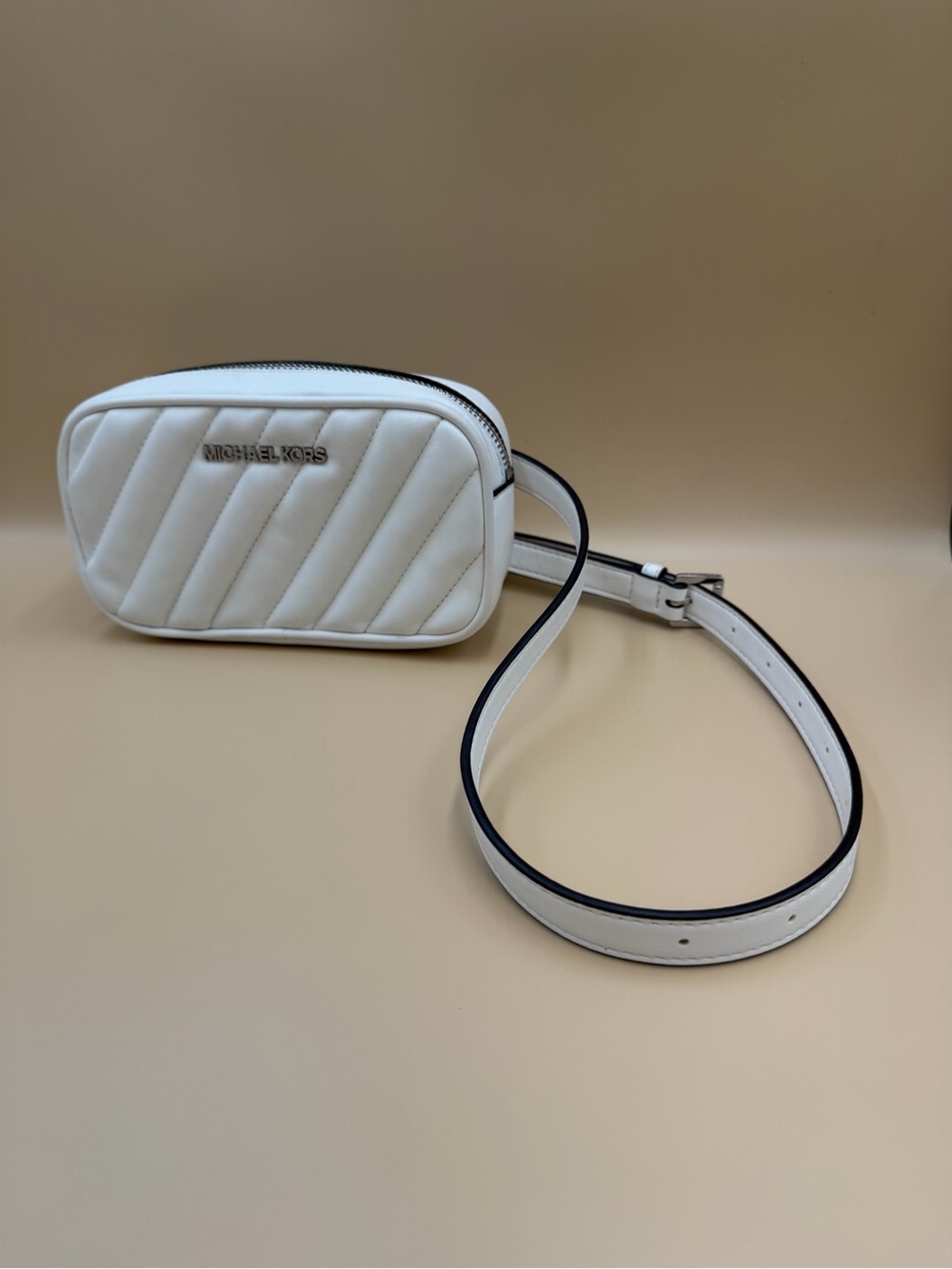 Michael Kors White Quilted Leather Crossbody Belt Bag
